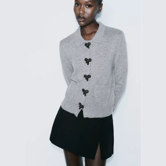 RARE!!! ZARA Gray Embellished Knit Top NWT - Picture 13 of 16